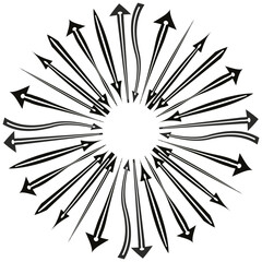 Obraz premium Radiant arrow burst. Circular pointer star. Dynamic radial Vector. Black motion symbol.
