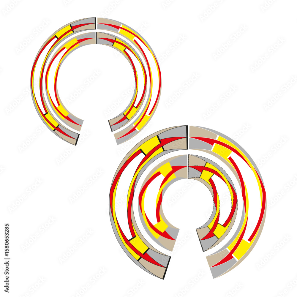 Aufkleber half circle shapes. segmented ring elements. bright color illustration. vector graphic abstract.