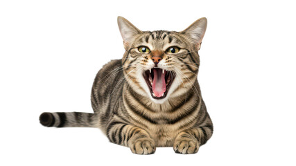 Obraz premium Yawning Tabby Cat Isolated on Transparent Background