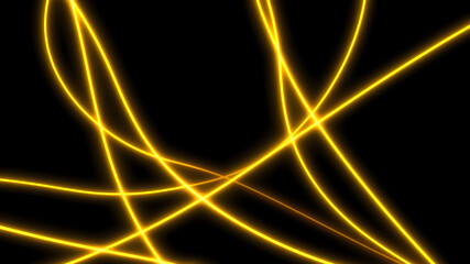 Dark abstract background with gold neon glowing lines. Bold neon gold light trails on a dark...