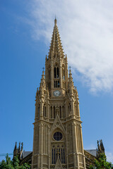 main tower with neo-gothic pinnacles. Buen Pastor Cathedral in the city of San Sebastian, Basque...