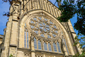 Buen Pastor Cathedral in the city of San Sebastian, Basque Country, Spain. large rose window with...