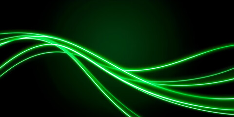 Dark abstract background with green neon glowing lines. Bold neon green light trails on a dark surface, creating a striking and futuristic effect. Perfect for tech, digital design themes