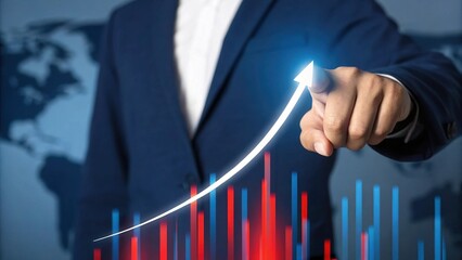 Business growth arrow and financial graph isolated on transparent background