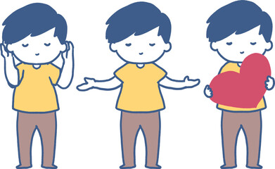 Expressions of Inner Peace in a Boy Vector Art . Perfect for projects focusing on emotional education, mindfulness for children, or any content aiming to convey feelings without words