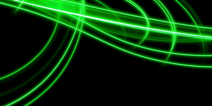 Dark abstract background with green neon glowing lines. Bold neon green light trails on a dark surface, creating a striking and futuristic effect. Perfect for tech, digital design themes