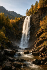 Obraz premium Majestic waterfall cascading through autumn landscape with vibrant colors