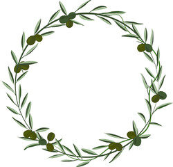Decorative floral frame with green olive isolated on white background