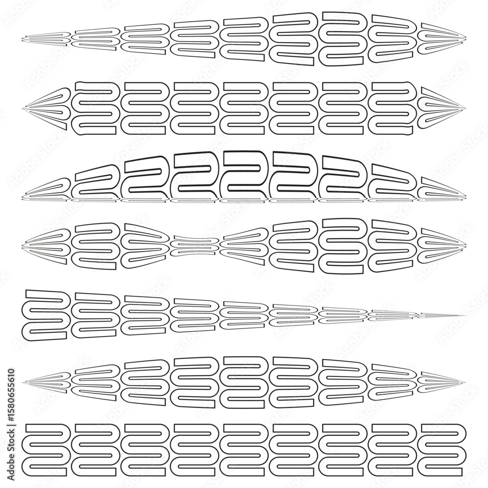 Aufkleber repeating curved shapes. horizontal vector pattern. seamless line elements. black white illustration