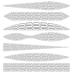 Repeating curved shapes. Horizontal Vector pattern. Seamless line elements. Black white illustration.