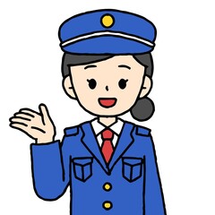 警備員の女性が案内をしている