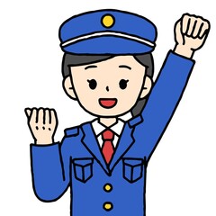 警備員の女性がガッツポーズをしている