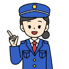 警備員の女性が指差ししている