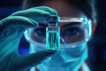 Scientist Holding Turquoise Vial in Lab