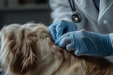 Veterinarian Examining Dog's Fur for Skin Issues