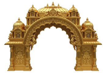 Golden Indian Archway Design, Ornate Temple Gate Entrance, Traditional Hindu Decor Element