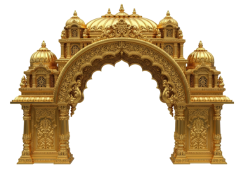 Golden Indian Archway Design, Ornate Temple Gate Entrance, Traditional Hindu Decor Element