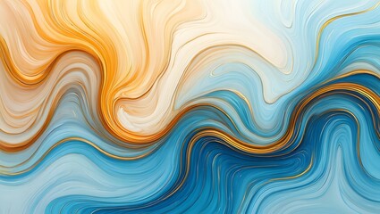 Abstract fluid art background with gold accents blue and orange marble texture design