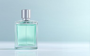Modern perfume bottle with light blue liquid