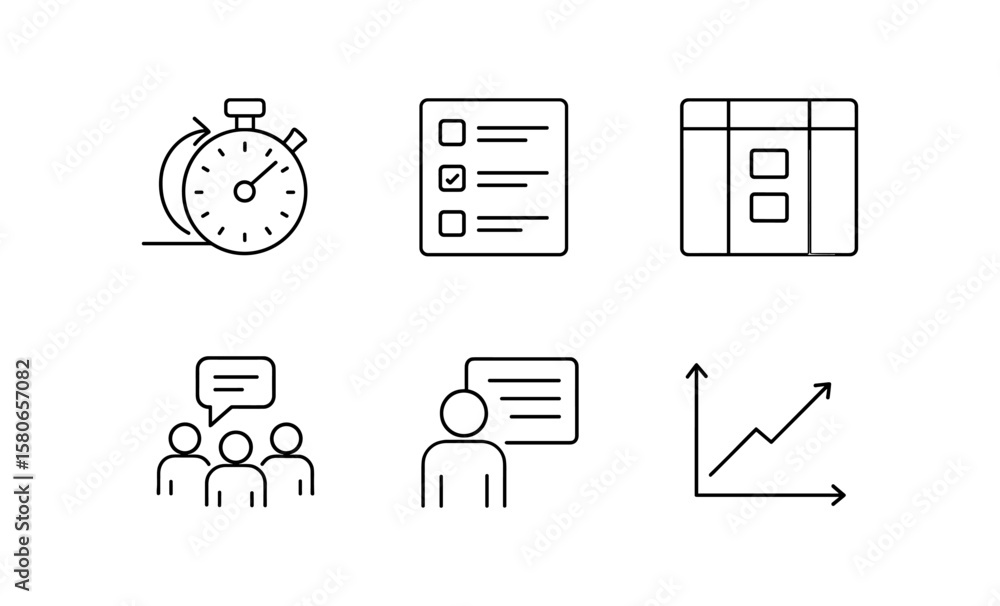 Poster agile methodology icons for project management: sprint, backlog, scrum board