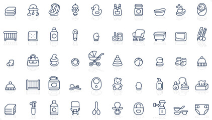 Baby Essentials Line Icons Set for Newborn Care and Products.

