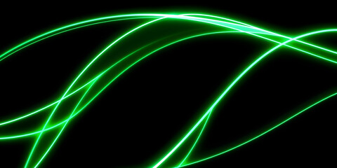 Dark abstract background with green neon glowing lines. Bold neon green light trails on a dark surface, creating a striking and futuristic effect. Perfect for tech, digital design themes