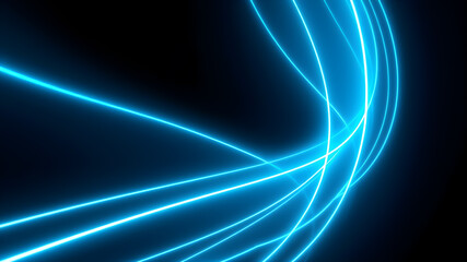 Dark abstract background with red neon glowing lines. Bold neon blue light trails on a dark surface, creating a striking and futuristic effect. Perfect for tech, digital design themes