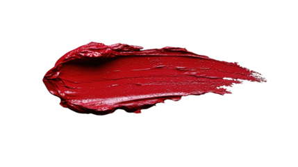 A vibrant red lipstick mark against clean surface isolated on white background