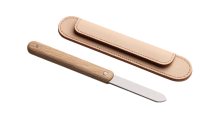 A dual-grit nail file with storage sleeve variant 2469, white background --ar 16:9