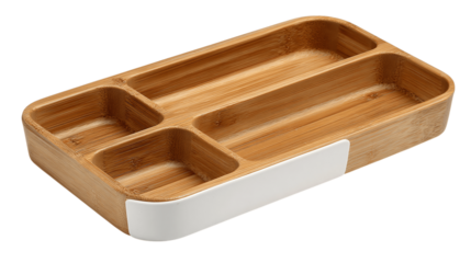 A dual-section bamboo utensil tray variant 9487, white background --ar 16:9