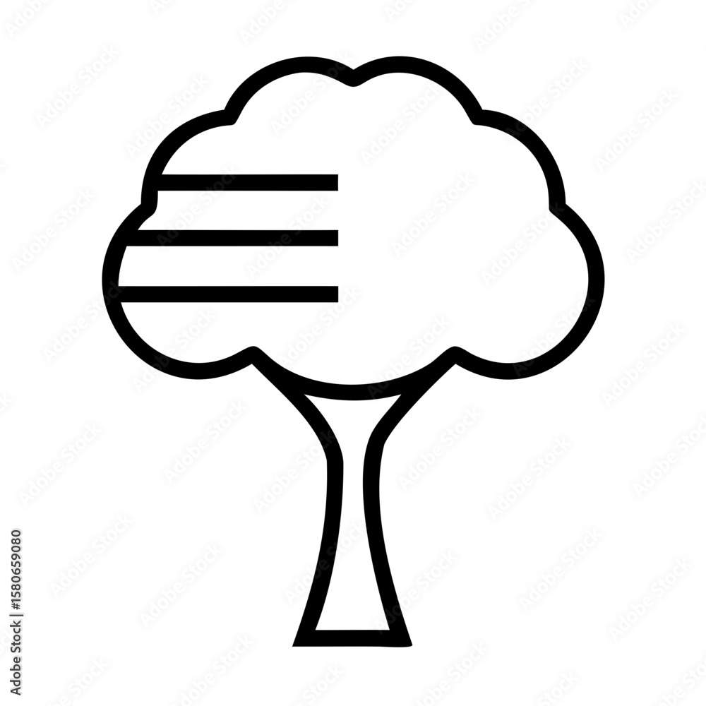 Poster illustration of a tree with a thick trunk and a cloud shaped treetop with three lines on it