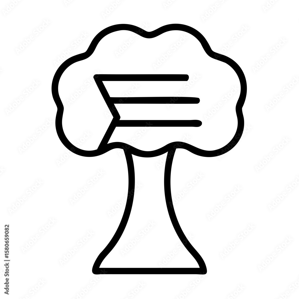 Poster outline of a tree with a rounded crown and three horizontal lines with a chevron shape inside it