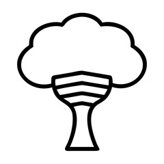 Illustration of a stylized tree with a rounded canopy and a geometric trunk design element