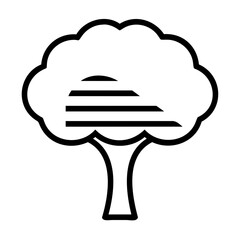 Illustration of a tree with a rounded crown and a striped pattern inside the crown area design