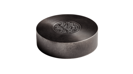 A flat steel paperweight with etched logo variant 8317, white background --ar 16:9