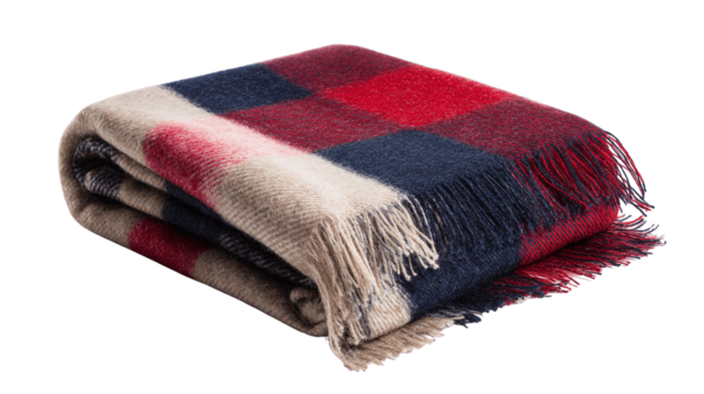 A fringe-edge wool scarf folded neatly variant 8067, white background --ar 16:9