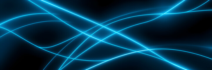 Dark abstract background with red neon glowing lines. Bold neon blue light trails on a dark surface, creating a striking and futuristic effect. Perfect for tech, digital design themes