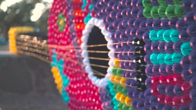 
Large colorful Mexican guitar for decoration at the Day of the Dead party