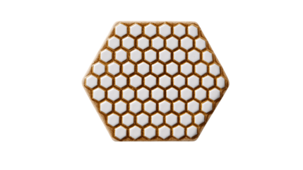 A honeycomb ceramic tile coaster variant 1991, white background --ar 16:9