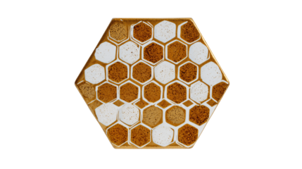 A honeycomb ceramic tile coaster variant 1991, white background --ar 16:9