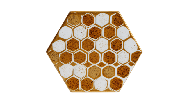 A honeycomb ceramic tile coaster variant 1991, white background --ar 16:9