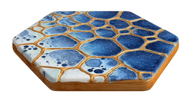 A honeycomb ceramic tile coaster variant 3414, white background --ar 16:9