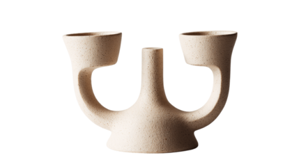 A matte clay candle holder with handle variant 927, white background --ar 16:9