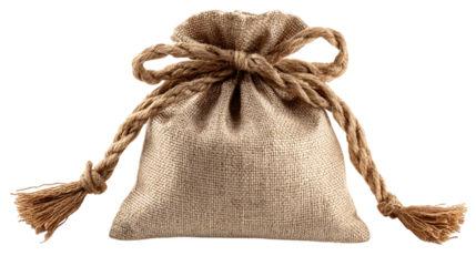A natural jute gift sack with rope tie variant 1247, white background --ar 16:9