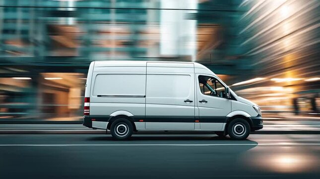 White Delivery Van Driving on City Street &ndash; Video Footage