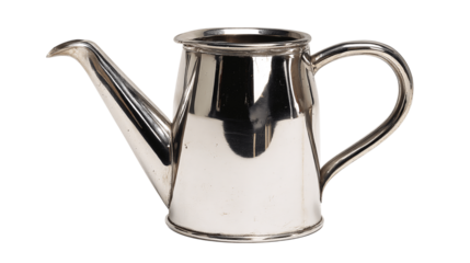 A stainless steel pouring jug with spout variant 1980, white background --ar 16:9