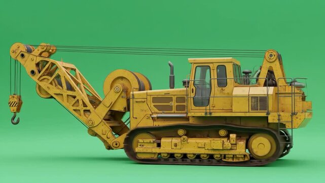 chroma key green background of a pipelayer crawler tractor crane, pipeline construction
