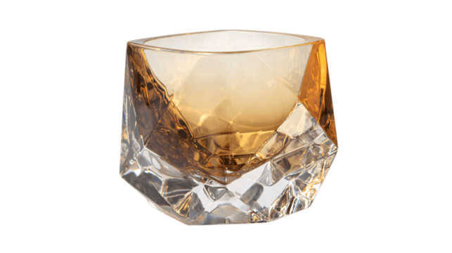 A tinted crystal cup with geometric base variant 1242, white background --ar 16:9