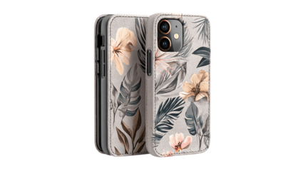 A vegan suede phone case with magnetic tab variant 3497, white background --ar 16:9