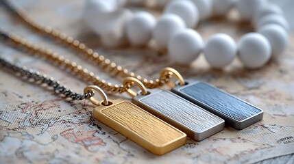 Vintage Military Map with Stylish Tags and Accessories on Display